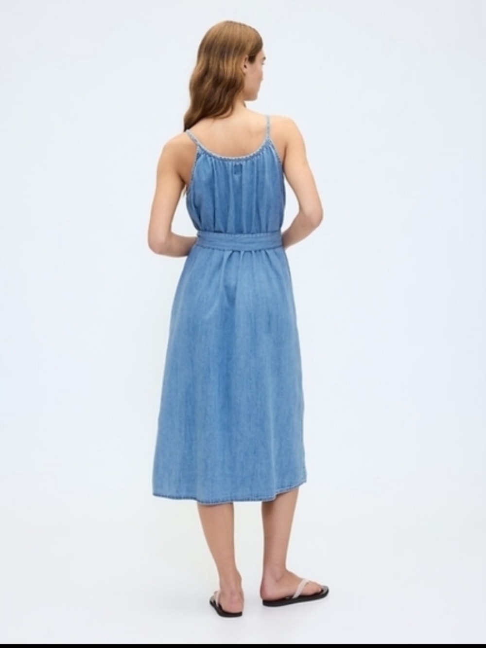 NWT Gap Belted Denim Midi Dress Medium Indigo - Picture 2 of 7